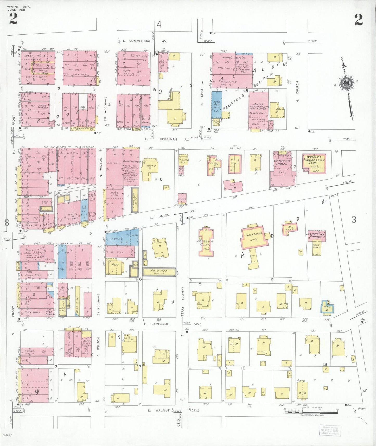 Sanborn Fire Insurance Map from Wynne, Cross County, Arkansas (1951), Sheet #0002 - Complete Map Set gallery image, historic Sanborn map, vintage wall art, Arkansas Arkansas