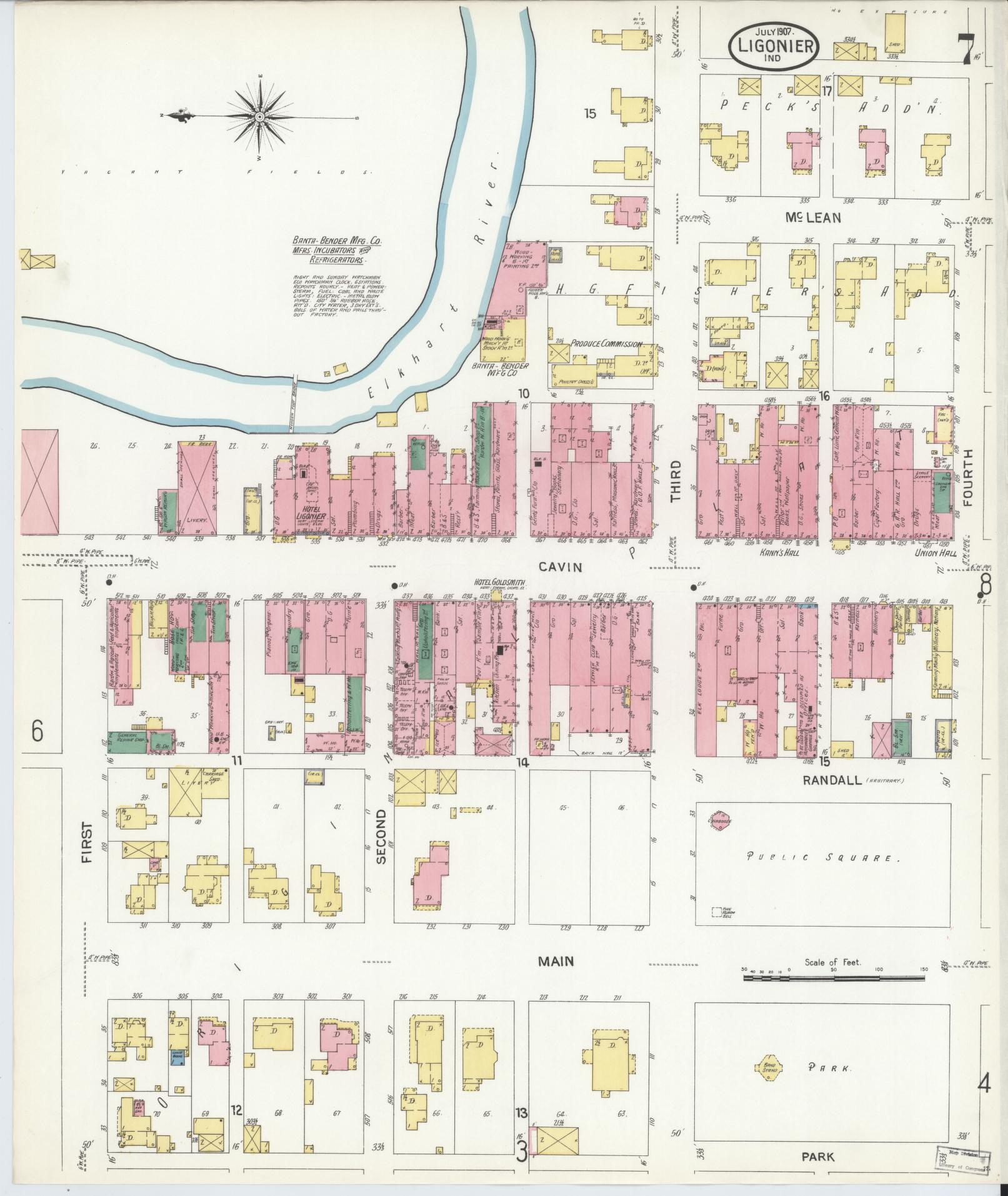 Sanborn Fire Insurance Map from Ligonier, Noble County, Indiana (1907), Sheet #0007 - Complete Map Set gallery image, historic Sanborn map, vintage wall art, Indiana Indiana