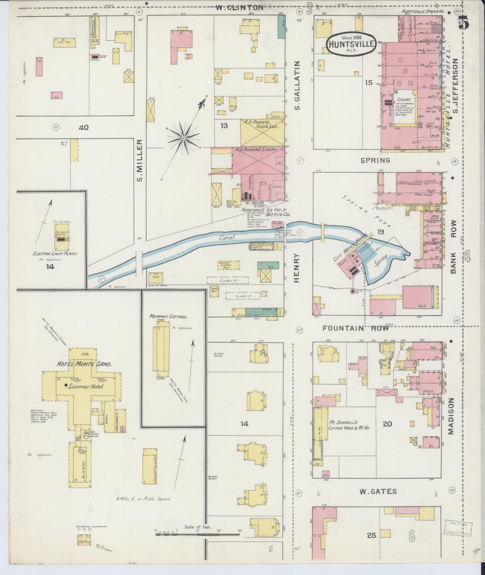 Sanborn Fire Insurance Map from Huntsville, Madison County, Alabama (1894), Sheet #0005 - Historic Sanborn Fire Insurance Map Print, vintage old map wall art, antique decor, genealogy gift, Alabama Alabama map