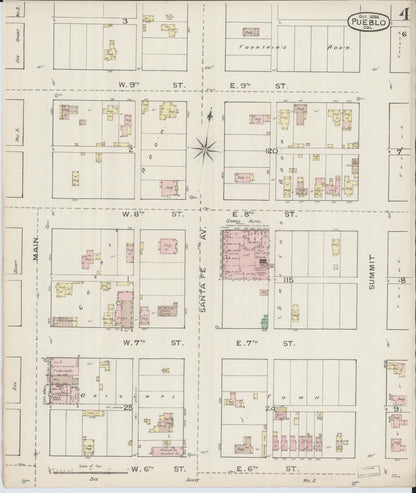 Sanborn Fire Insurance Map from Pueblo, Pueblo County, Colorado (1886), Sheet #0004 - Complete Map Set gallery image, historic Sanborn map, vintage wall art, Colorado Colorado