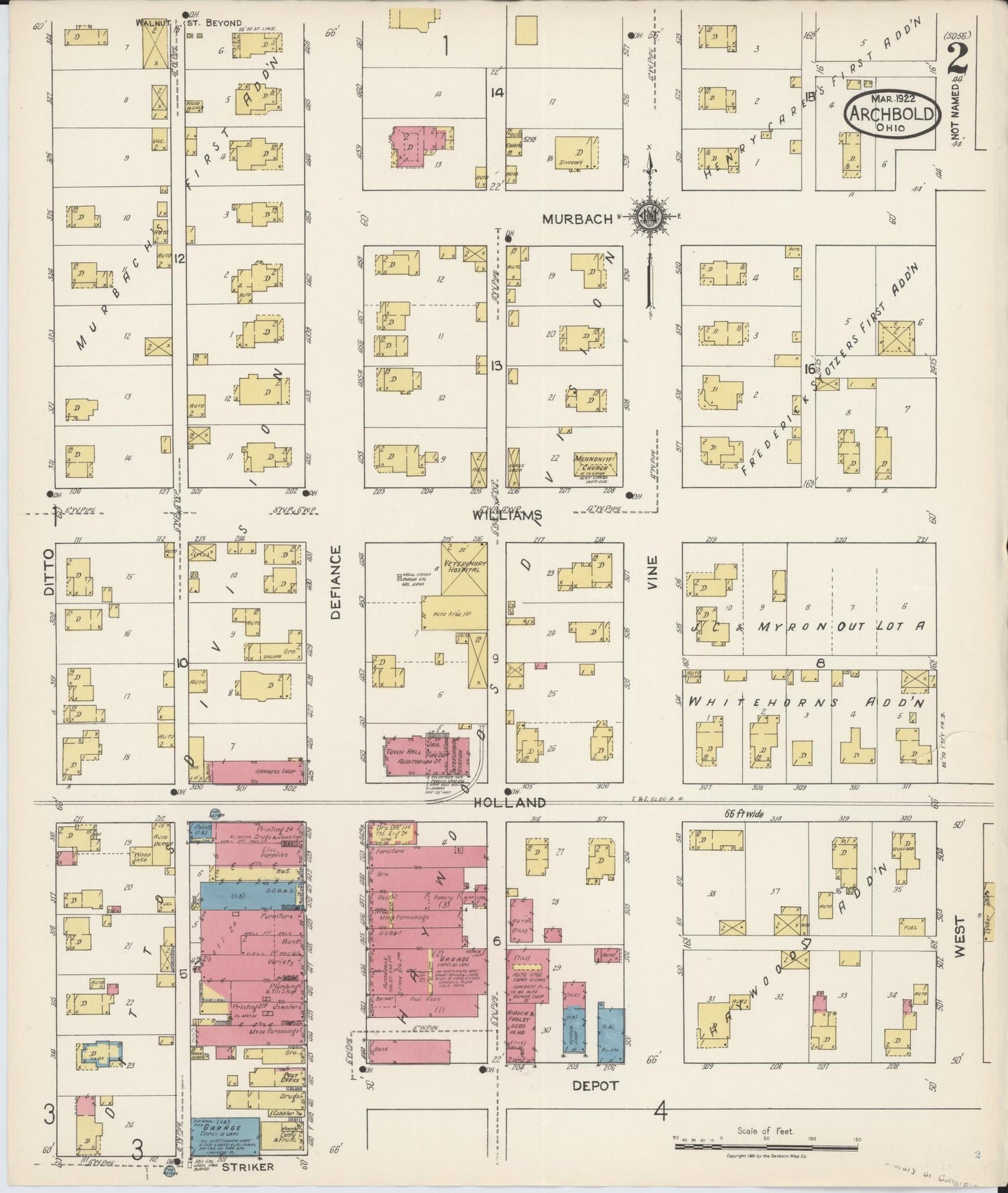 Sanborn Fire Insurance Map from Archbold, Fulton County, Ohio (1922), Sheet #0002 - Historic Sanborn Fire Insurance Map Print, vintage old map wall art, antique decor, genealogy gift, Ohio Ohio map