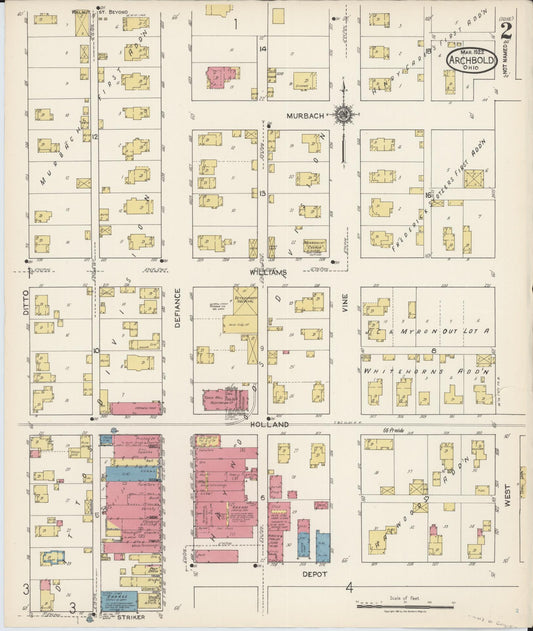 Sanborn Fire Insurance Map from Archbold, Fulton County, Ohio (1922), Sheet #0002 - Historic Sanborn Fire Insurance Map Print, vintage old map wall art, antique decor, genealogy gift, Ohio Ohio map