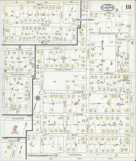 Sanborn Fire Insurance Map from Cleburne, Johnson County, Texas (1918), Sheet #0018 - Historic Sanborn Fire Insurance Map Print, vintage old map wall art, antique decor, genealogy gift, Texas Texas map