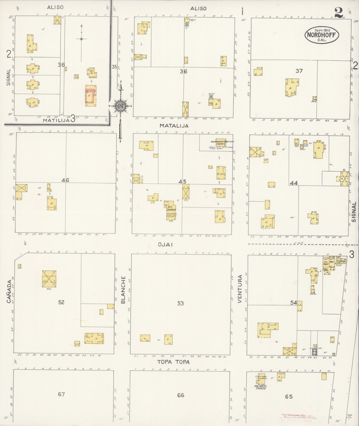 Sanborn Fire Insurance Map from Nordhoff, Ventura County, California (1912), Sheet #0002 - Complete Map Set gallery image, historic Sanborn map, vintage wall art, California California