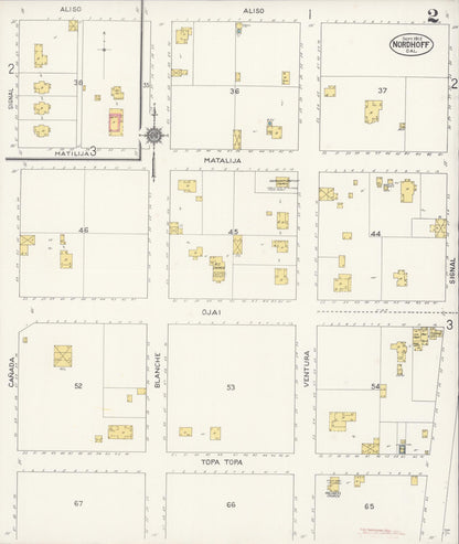 Sanborn Fire Insurance Map from Nordhoff, Ventura County, California (1912), Sheet #0002 - Complete Map Set gallery image, historic Sanborn map, vintage wall art, California California