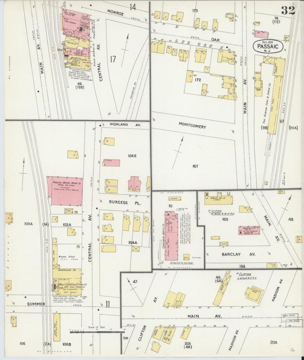 Sanborn Fire Insurance Map from Passaic, Passaic County, New Jersey (1903), Sheet #0032 - Complete Map Set gallery image, historic Sanborn map, vintage wall art, New Jersey New Jersey