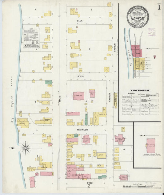 Sanborn Fire Insurance Map from Newport, Cocke County, Tennessee (1908), Sheet #0001 - Complete Map Set gallery image, historic Sanborn map, vintage wall art, Tennessee Tennessee