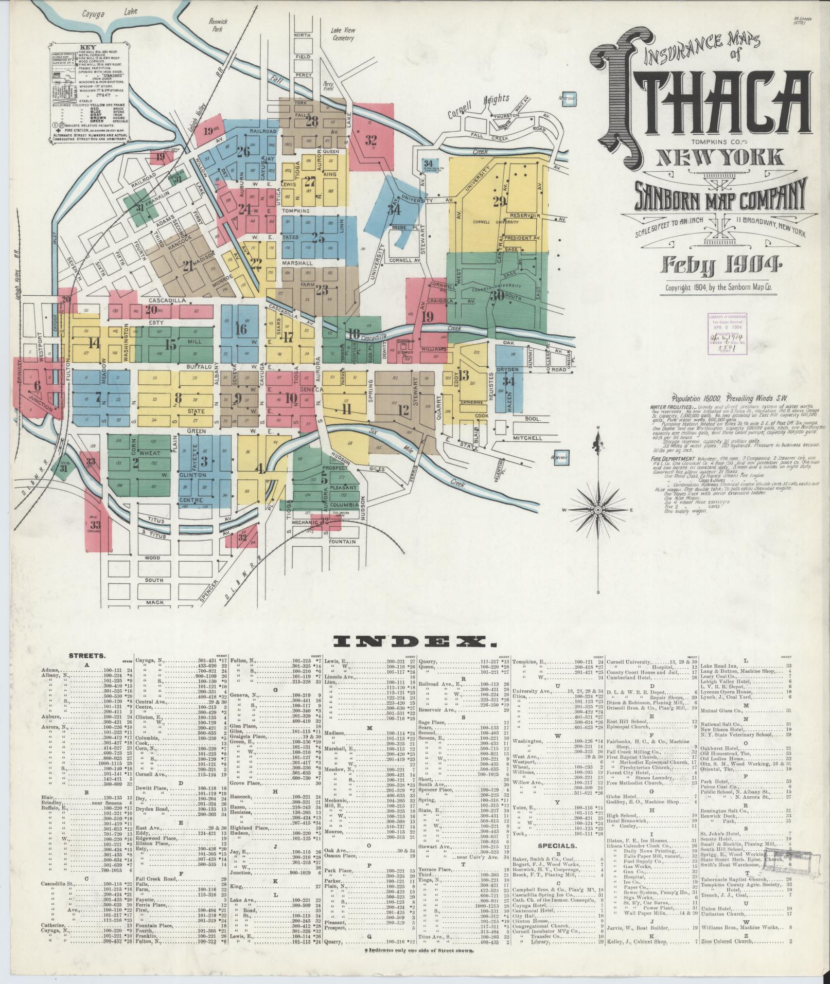 Sanborn Fire Insurance Map from Ithaca, Tompkins County, New York. (1904) – Historic Sanborn Fire Insurance Map Print