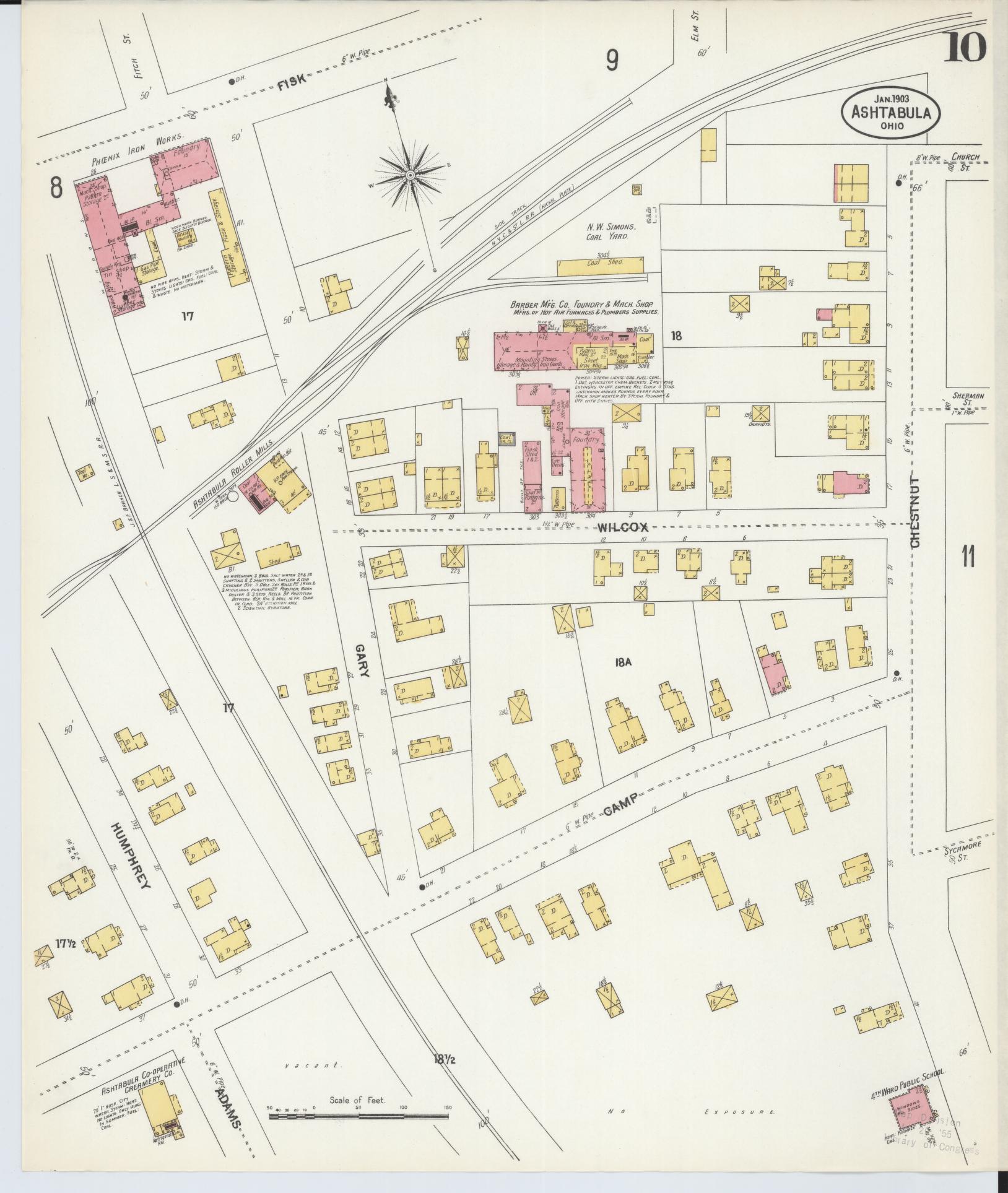 Sanborn Fire Insurance Map from Ashtabula, Ashtabula County, Ohio (1903), Sheet #0010 - Complete Map Set gallery image, historic Sanborn map, vintage wall art, Ohio Ohio