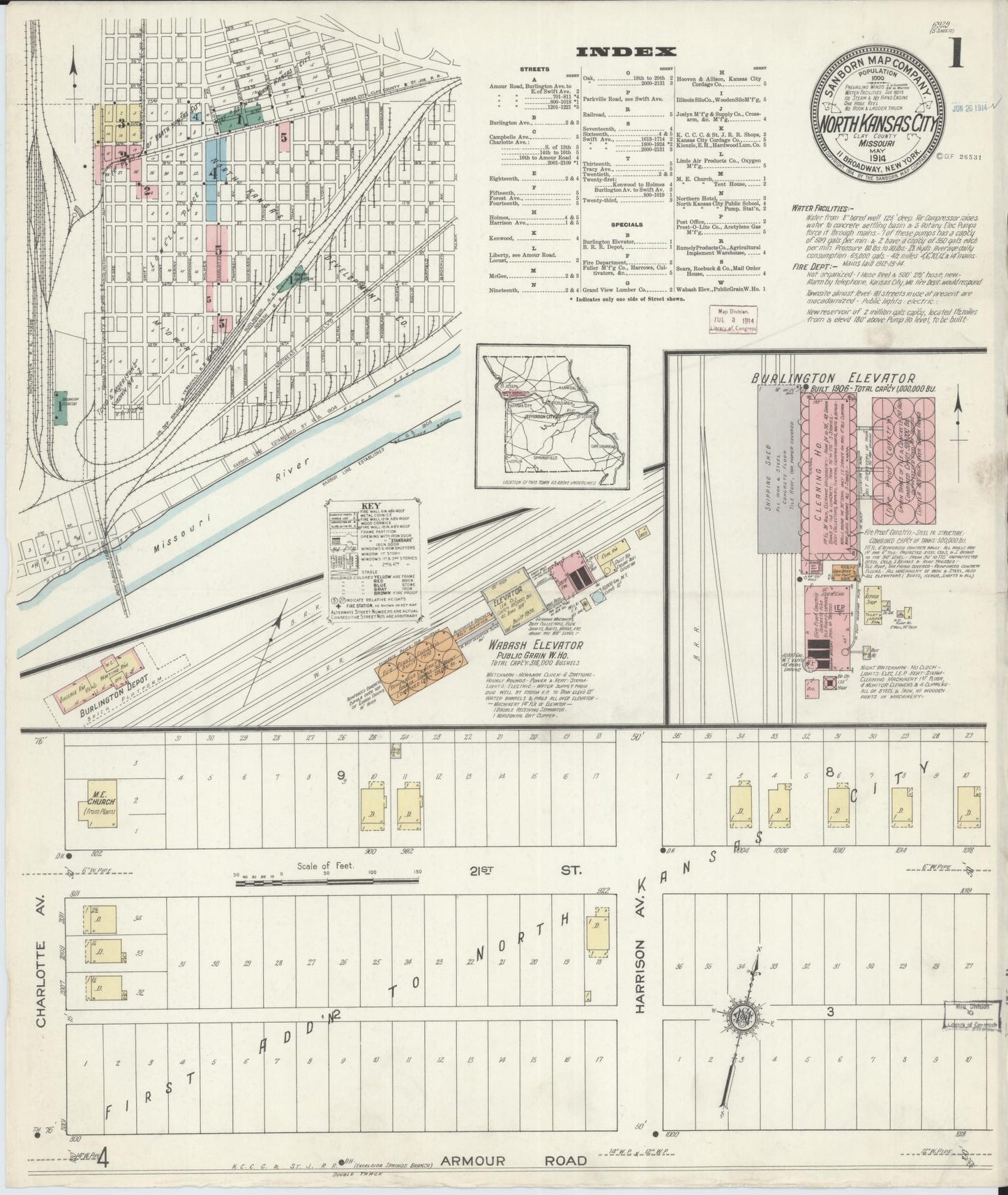 Sanborn Fire Insurance Map from North Kansas City, Clay County, Missouri (1914), Sheet #0001 - Complete Map Set gallery image, historic Sanborn map, vintage wall art, Kansas Kansas