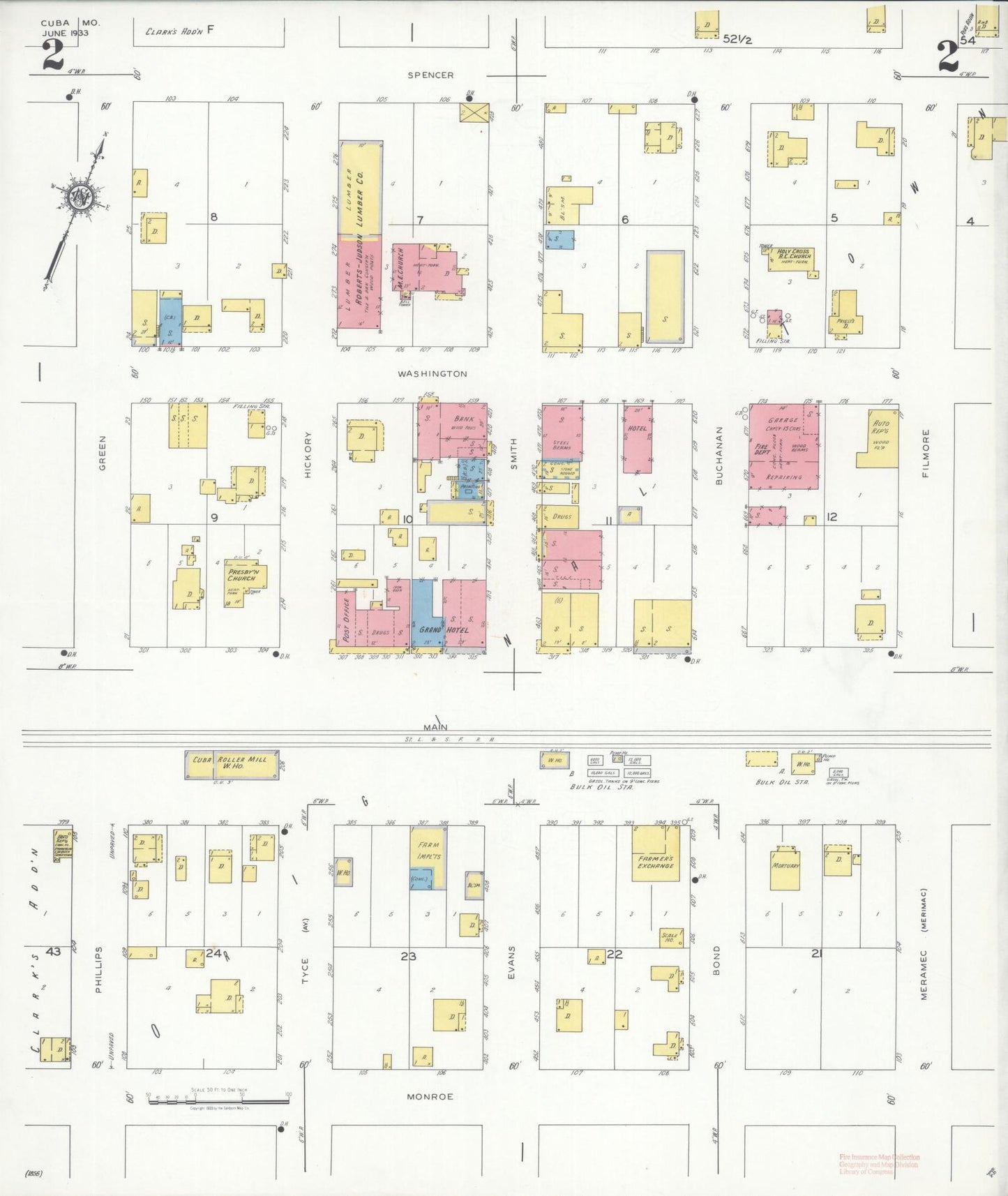 Sanborn Fire Insurance Map from Cuba, Crawford County, Missouri (1933), Sheet #0002 - Complete Map Set gallery image, historic Sanborn map, vintage wall art, Missouri Missouri