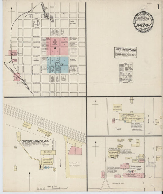 Sanborn Fire Insurance Map from Raleigh, Wake County, North Carolina (1884), Sheet #0001 - Historic Sanborn Fire Insurance Map Print, vintage old map wall art, antique decor, genealogy gift, North Carolina North Carolina map