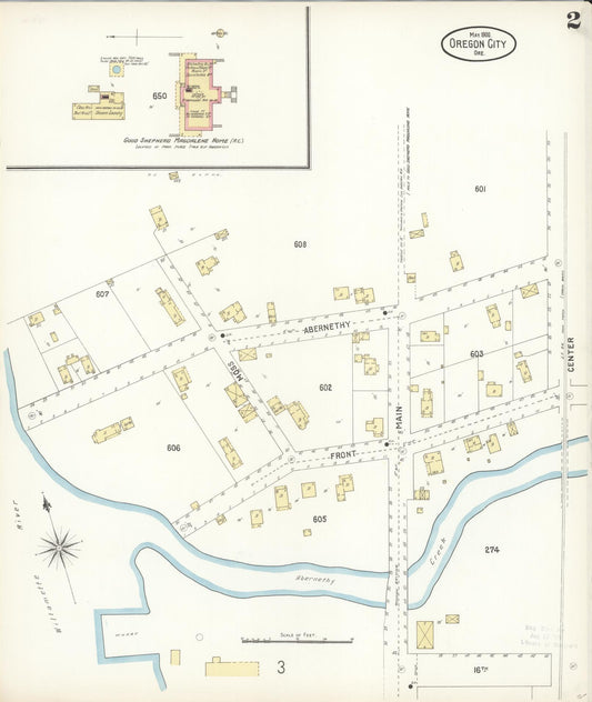Sanborn Fire Insurance Map from Oregon City, Clackamas County, Oregon (1900), Sheet #0002 - Historic Sanborn Fire Insurance Map Print, vintage old map wall art, antique decor, genealogy gift, Oregon Oregon map