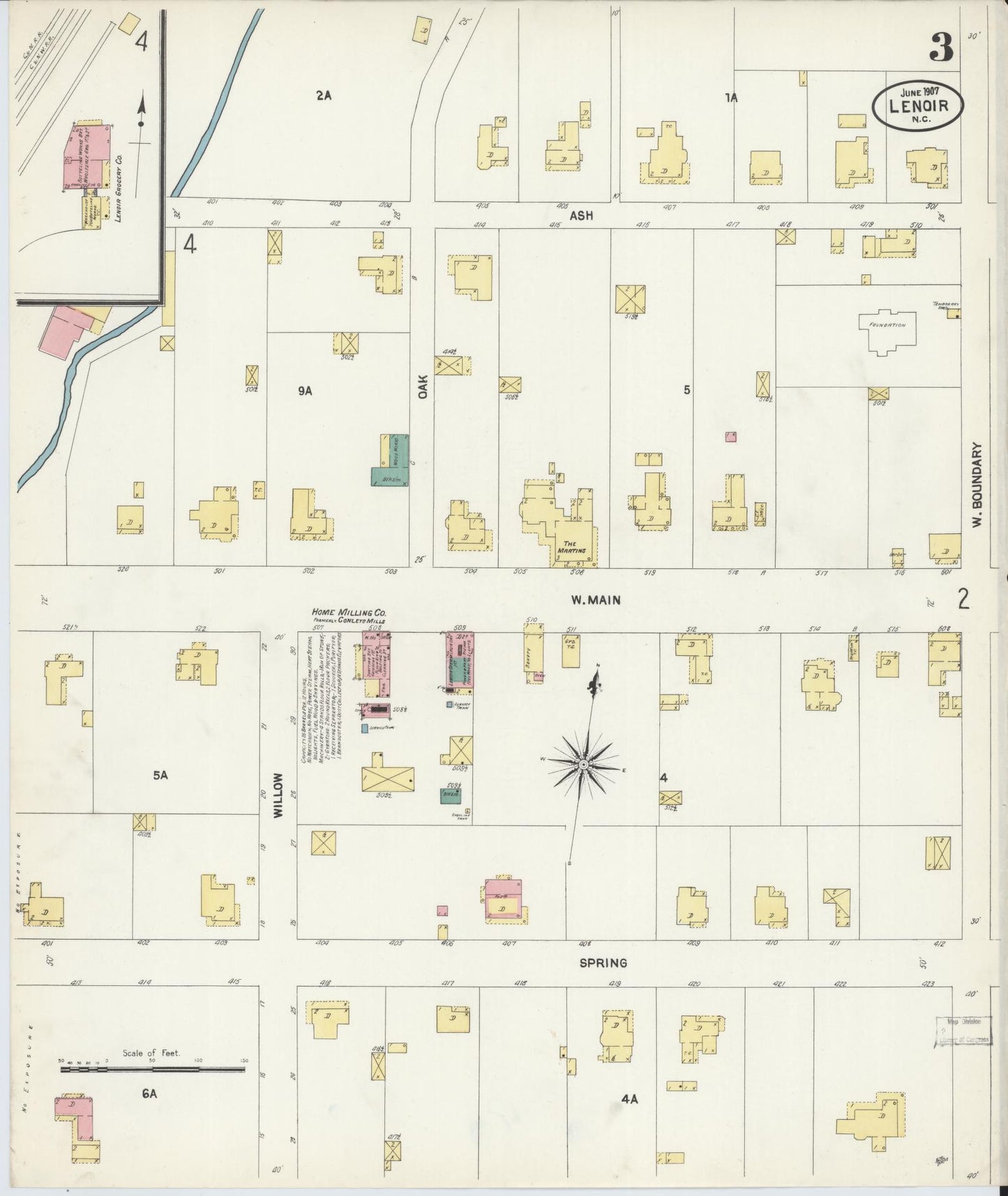 Sanborn Fire Insurance Map from Lenoir, Caldwell County, North Carolina (1907), Sheet #0003 - Complete Map Set gallery image, historic Sanborn map, vintage wall art, North Carolina North Carolina