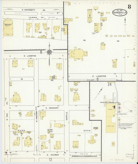 Sanborn Fire Insurance Map from Gainesville, Alachua County, Florida (1913), Sheet #0008 - Historic Sanborn Fire Insurance Map Print, vintage old map wall art, antique decor, genealogy gift, Florida Florida map