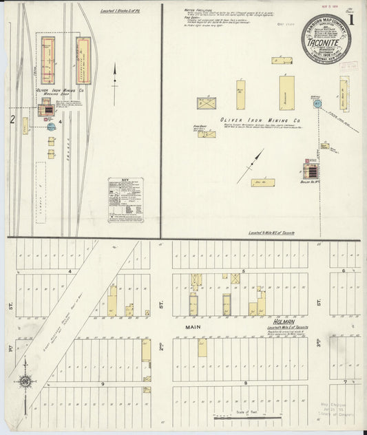 Sanborn Fire Insurance Map from Taconite, Ltasca County, Minnesota (1909), Sheet #0001 - Historic Sanborn Fire Insurance Map Print, vintage old map wall art, antique decor, genealogy gift, Minnesota Minnesota map