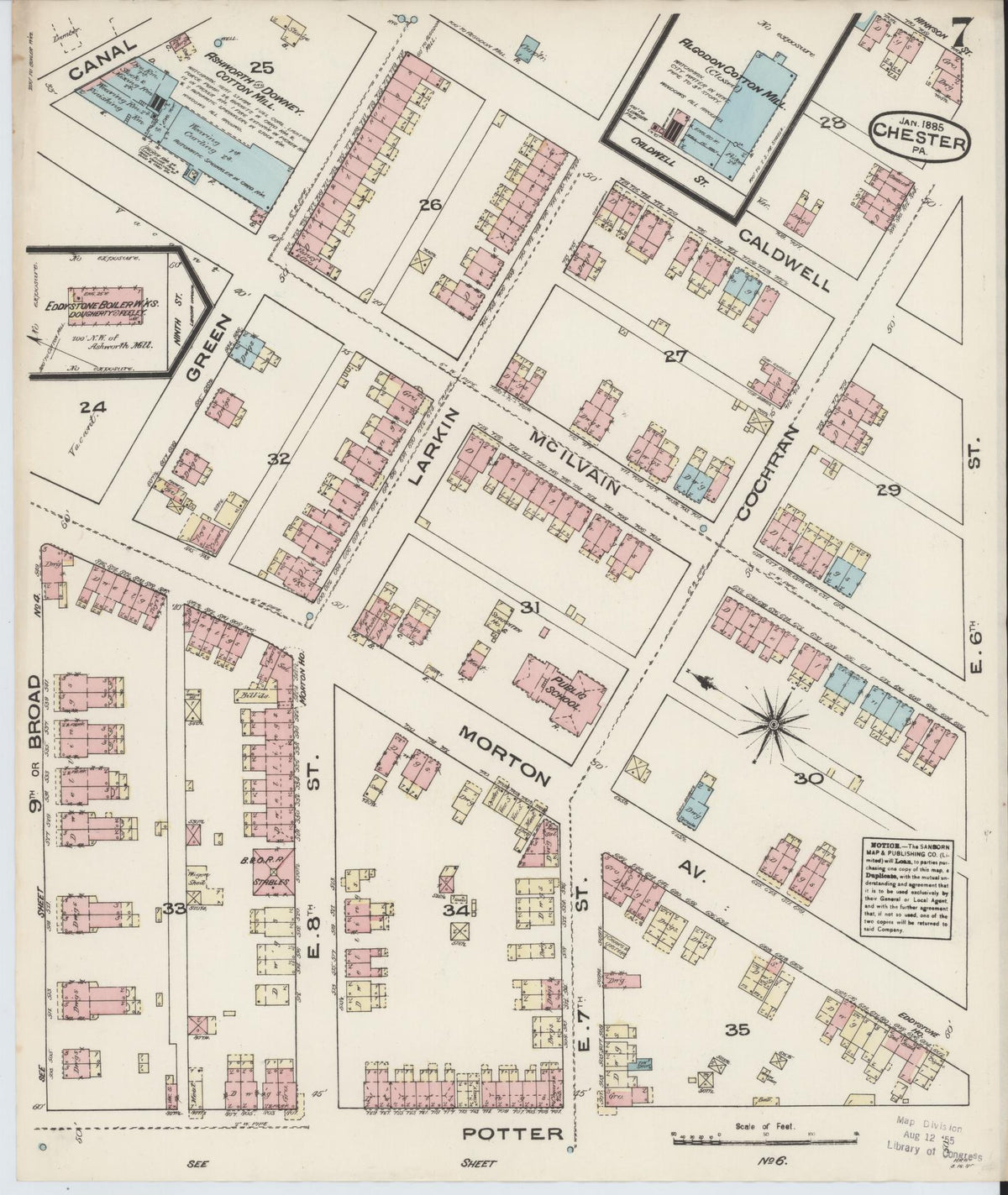 Sanborn Fire Insurance Map from Chester, Delaware County, Pennsylvania (1885), Sheet #0007 - Complete Map Set gallery image, historic Sanborn map, vintage wall art, Pennsylvania Pennsylvania