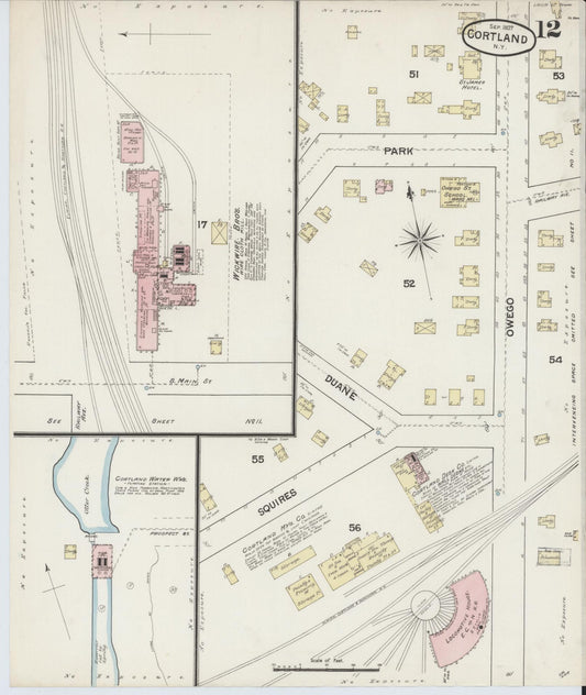 Sanborn Fire Insurance Map from Cortland, Cortland County, New York (1887), Sheet #0012 - Historic Sanborn Fire Insurance Map Print, vintage old map wall art, antique decor, genealogy gift, New York New York map