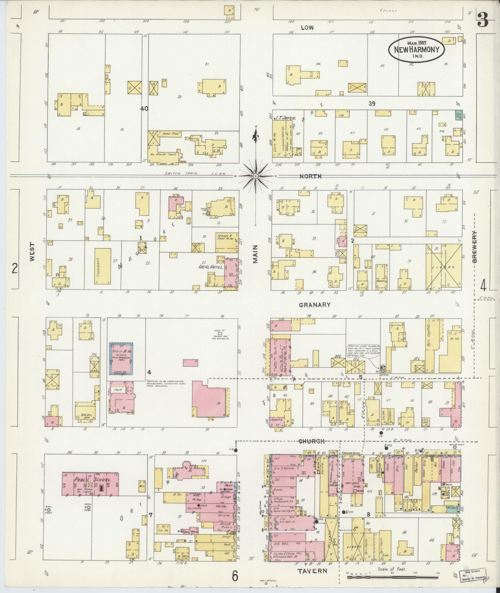 Sanborn Fire Insurance Map from New Harmony, Posey County, Indiana (1907), Sheet #0003 - Complete Map Set gallery image, historic Sanborn map, vintage wall art, Indiana Indiana