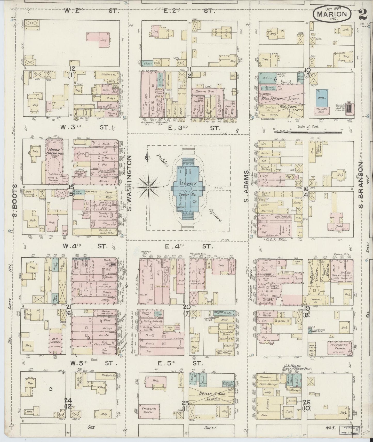 Sanborn Fire Insurance Map from Marion, Grant County, Indiana (1887), Sheet #0002 - Complete Map Set gallery image, historic Sanborn map, vintage wall art, Indiana Indiana
