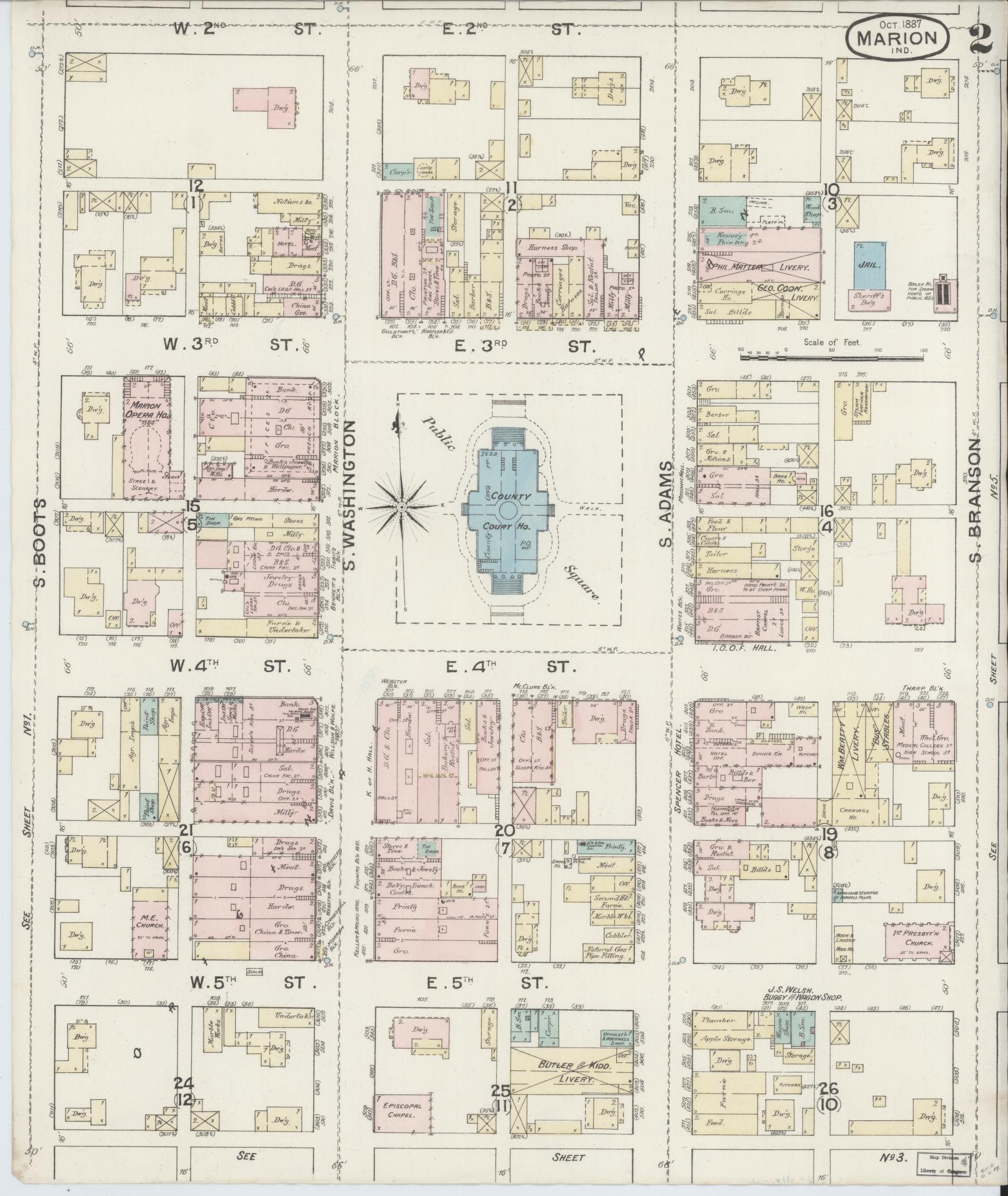 Sanborn Fire Insurance Map from Marion, Grant County, Indiana (1887), Sheet #0002 - Complete Map Set gallery image, historic Sanborn map, vintage wall art, Indiana Indiana