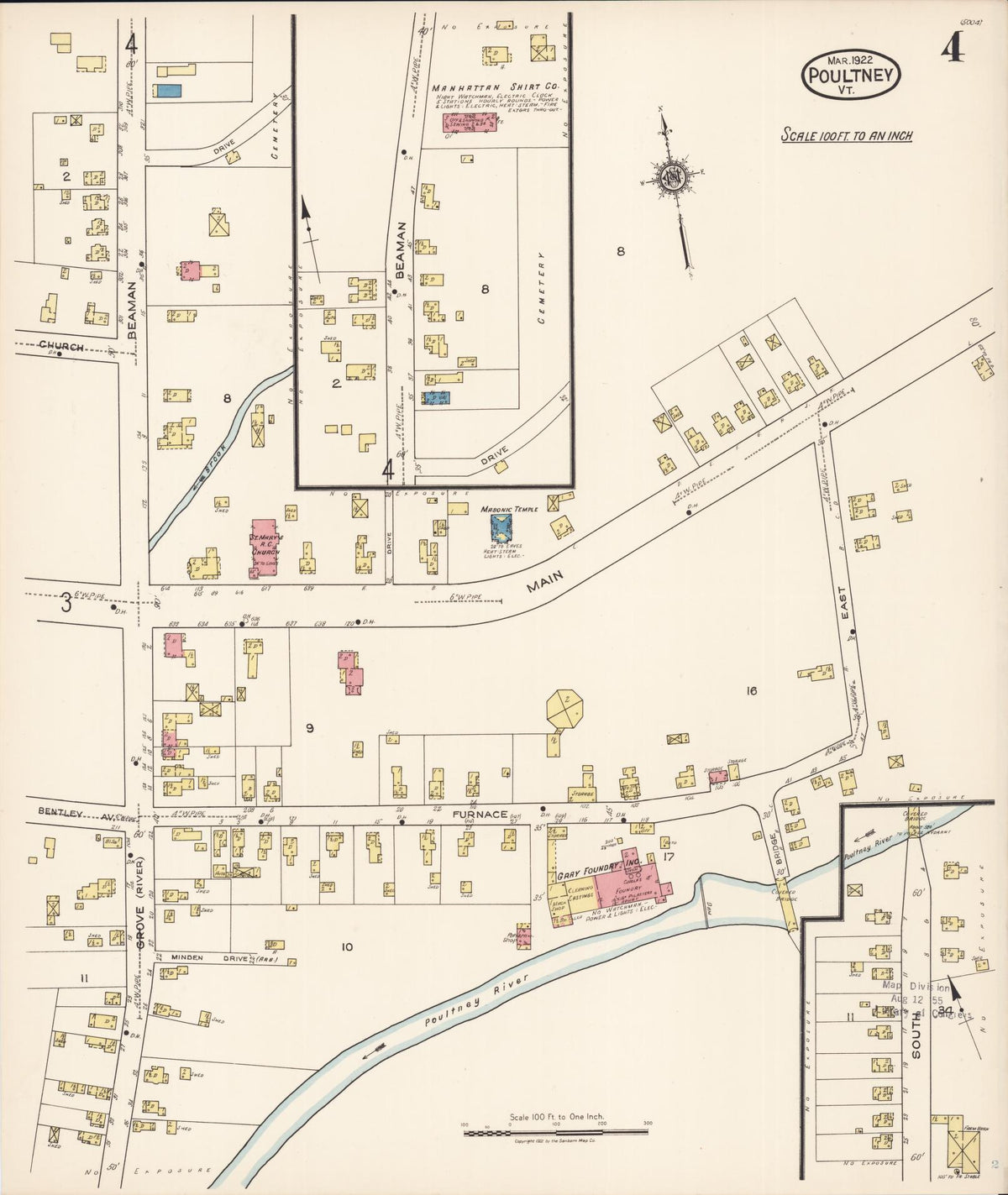 Sanborn Fire Insurance Map from Poultney, Rutland County, Vermont (1922), Sheet #0004 - Complete Map Set gallery image, historic Sanborn map, vintage wall art, Vermont Vermont