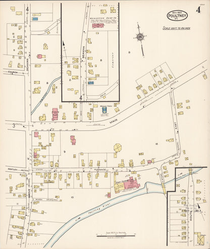 Sanborn Fire Insurance Map from Poultney, Rutland County, Vermont (1922), Sheet #0004 - Complete Map Set gallery image, historic Sanborn map, vintage wall art, Vermont Vermont