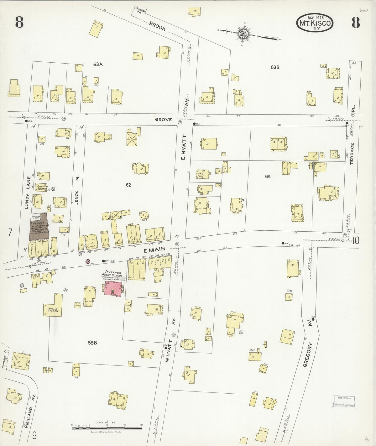Sanborn Fire Insurance Map from Mount Kisco, Westchester County, New York (1925), Sheet #0008 - Historic Sanborn Fire Insurance Map Print, vintage old map wall art, antique decor, genealogy gift, New York New York map