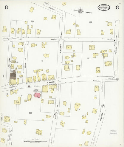 Sanborn Fire Insurance Map from Mount Kisco, Westchester County, New York (1925), Sheet #0008 - Historic Sanborn Fire Insurance Map Print, vintage old map wall art, antique decor, genealogy gift, New York New York map