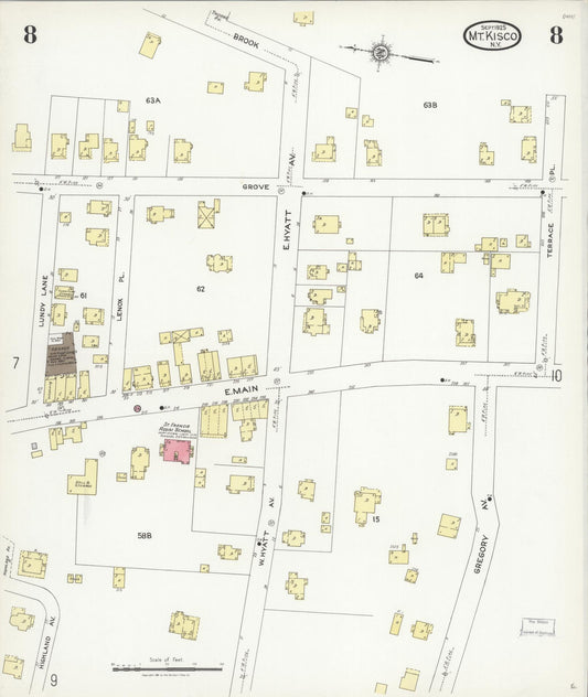 Sanborn Fire Insurance Map from Mount Kisco, Westchester County, New York (1925), Sheet #0008 - Historic Sanborn Fire Insurance Map Print, vintage old map wall art, antique decor, genealogy gift, New York New York map