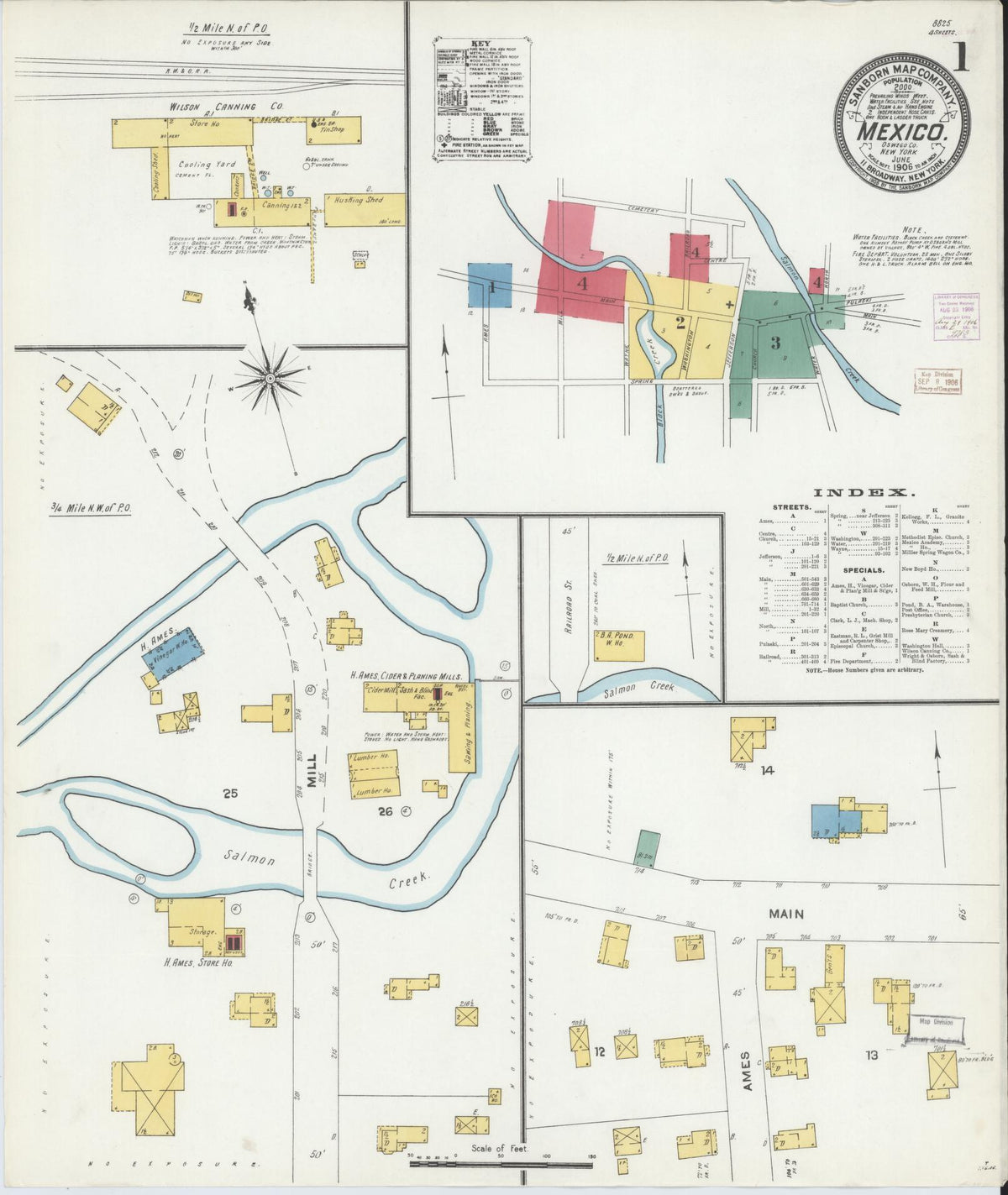 Sanborn Fire Insurance Map from Mexico, Oswego County, New York (1906), Sheet #0001 - Historic Sanborn Fire Insurance Map Print, vintage old map wall art, antique decor, genealogy gift, New York New York map
