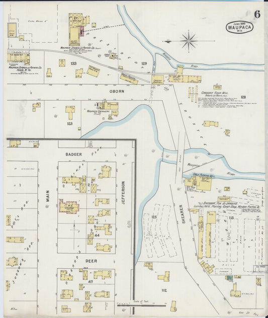 Sanborn Fire Insurance Map from Waupaca, Waupaca County, Wisconsin (1895), Sheet #0006 - Historic Sanborn Fire Insurance Map Print, vintage old map wall art, antique decor, genealogy gift, Wisconsin Wisconsin map