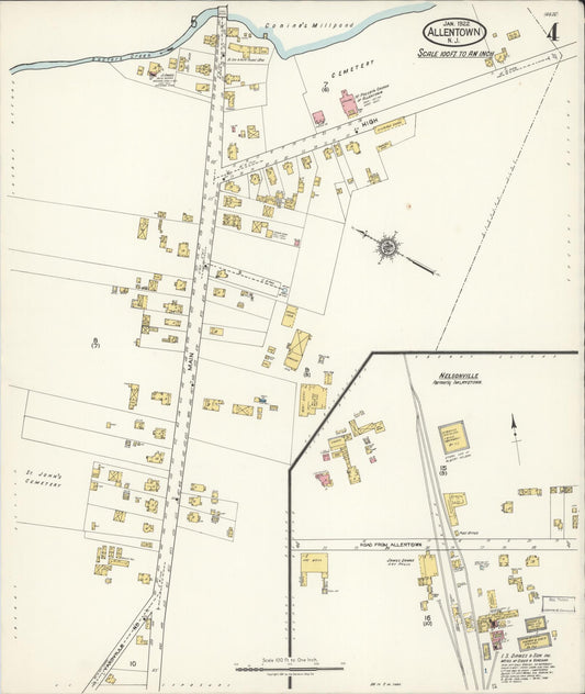 Sanborn Fire Insurance Map from Allentown, Monmouth County, New Jersey (1922), Sheet #0004 - Historic Sanborn Fire Insurance Map Print, vintage old map wall art, antique decor, genealogy gift, New Jersey New Jersey map