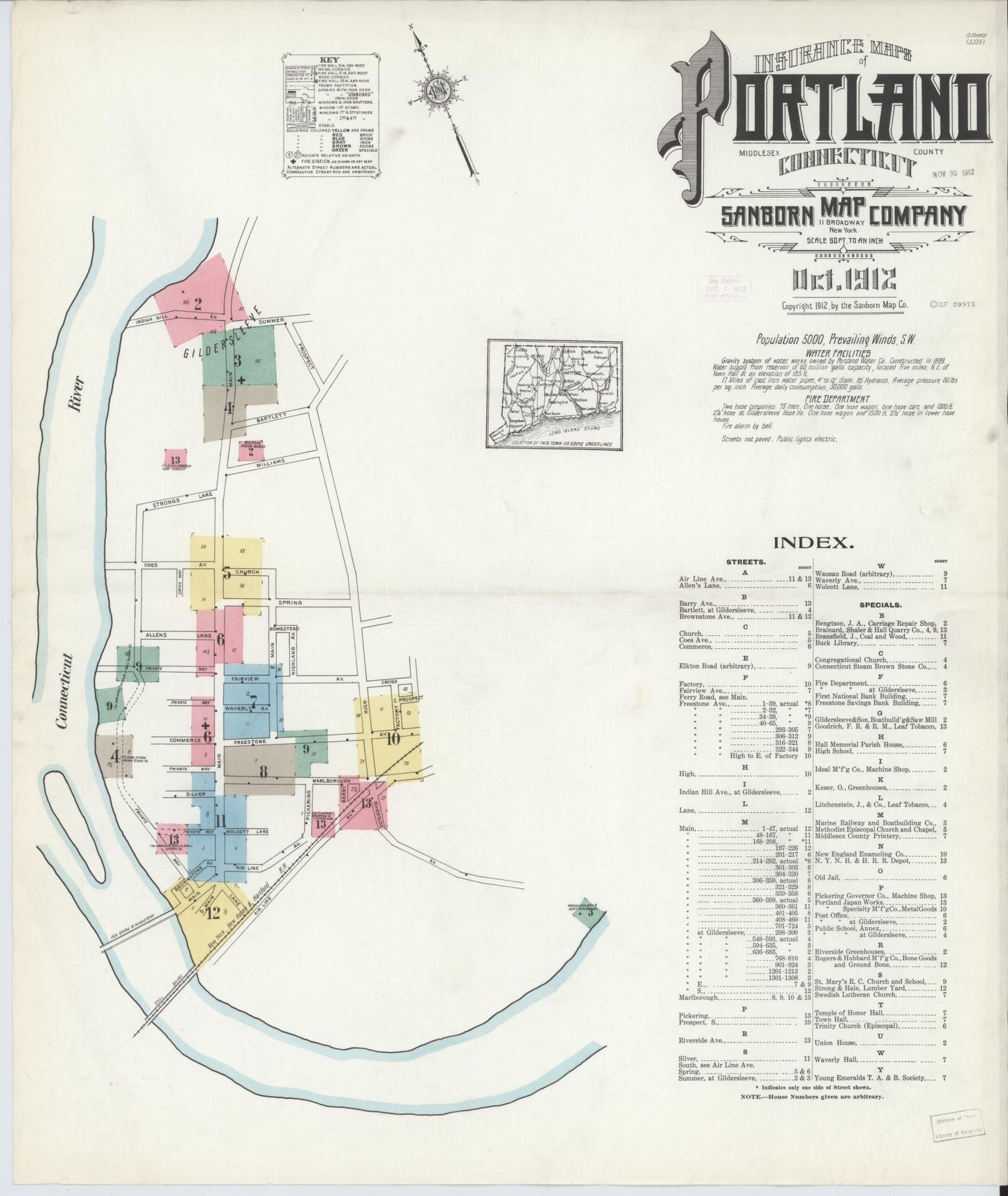 Sanborn Fire Insurance Map from Portland, Middlesex County, Connecticut (1912), Sheet #0001 - Complete Map Set gallery image, historic Sanborn map, vintage wall art, Connecticut Connecticut
