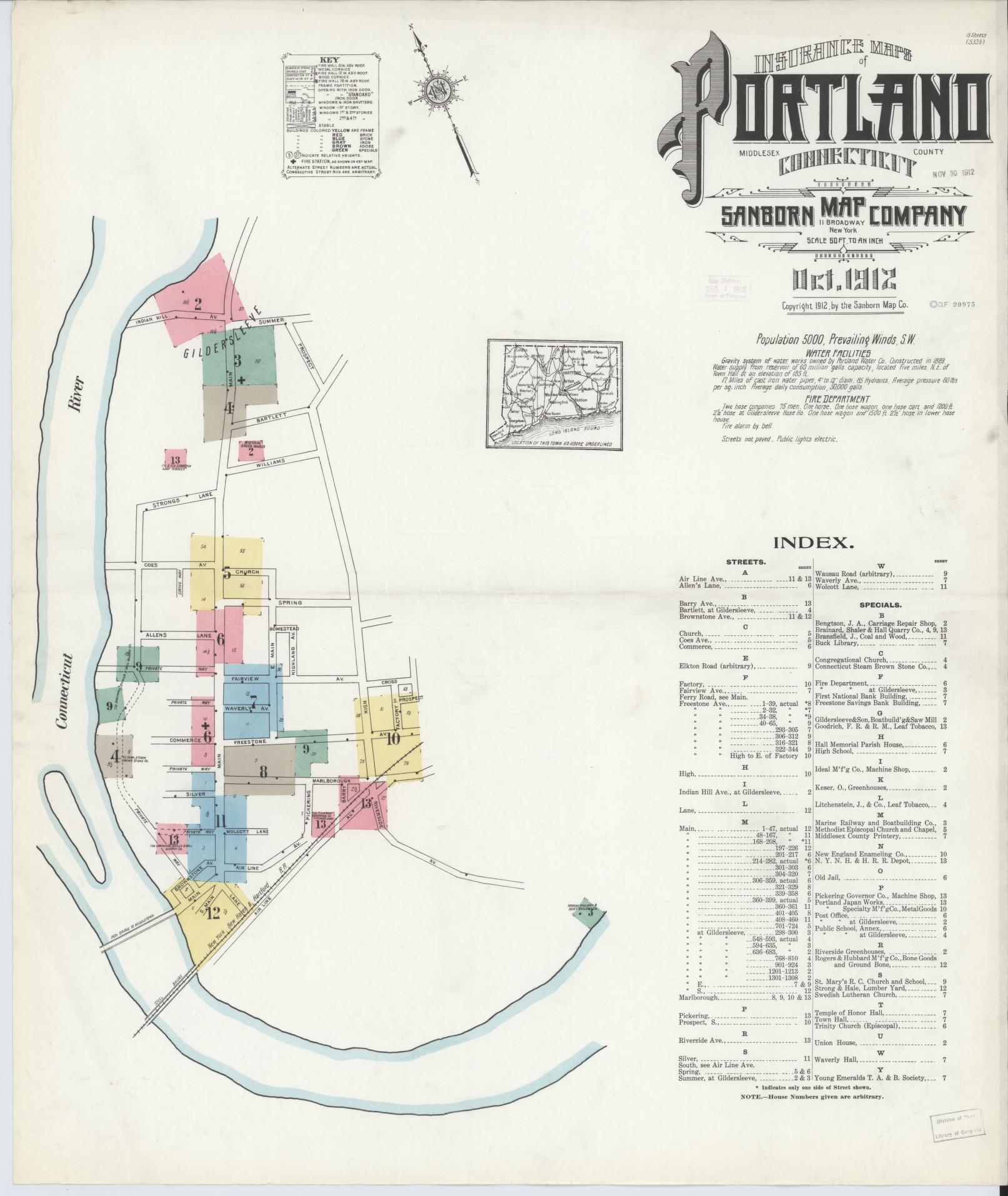 Sanborn Fire Insurance Map from Portland, Middlesex County, Connecticut (1912), Sheet #0001 - Complete Map Set gallery image, historic Sanborn map, vintage wall art, Connecticut Connecticut