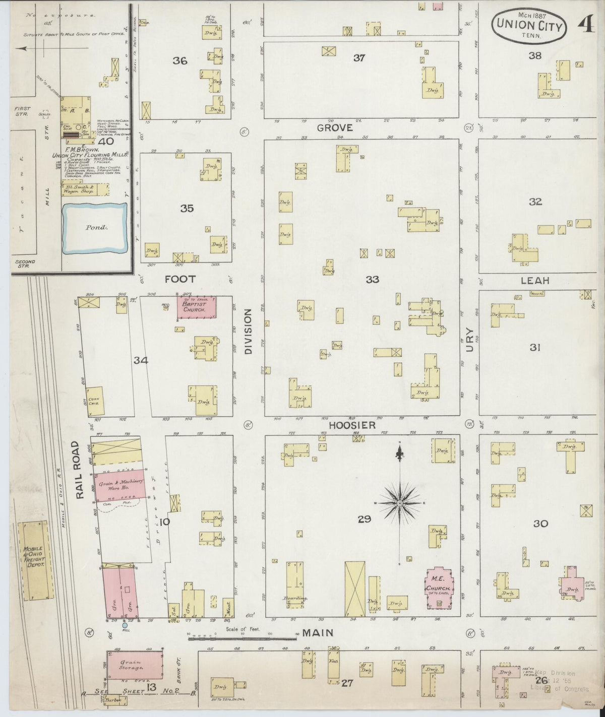 Sanborn Fire Insurance Map from Union City, Obion County, Tennessee (1887), Sheet #0004 - Historic Sanborn Fire Insurance Map Print, vintage old map wall art, antique decor, genealogy gift, Tennessee Tennessee map