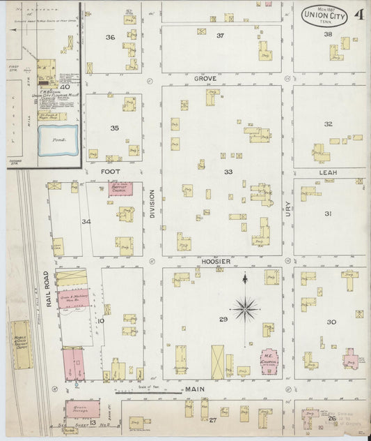 Sanborn Fire Insurance Map from Union City, Obion County, Tennessee (1887), Sheet #0004 - Historic Sanborn Fire Insurance Map Print, vintage old map wall art, antique decor, genealogy gift, Tennessee Tennessee map