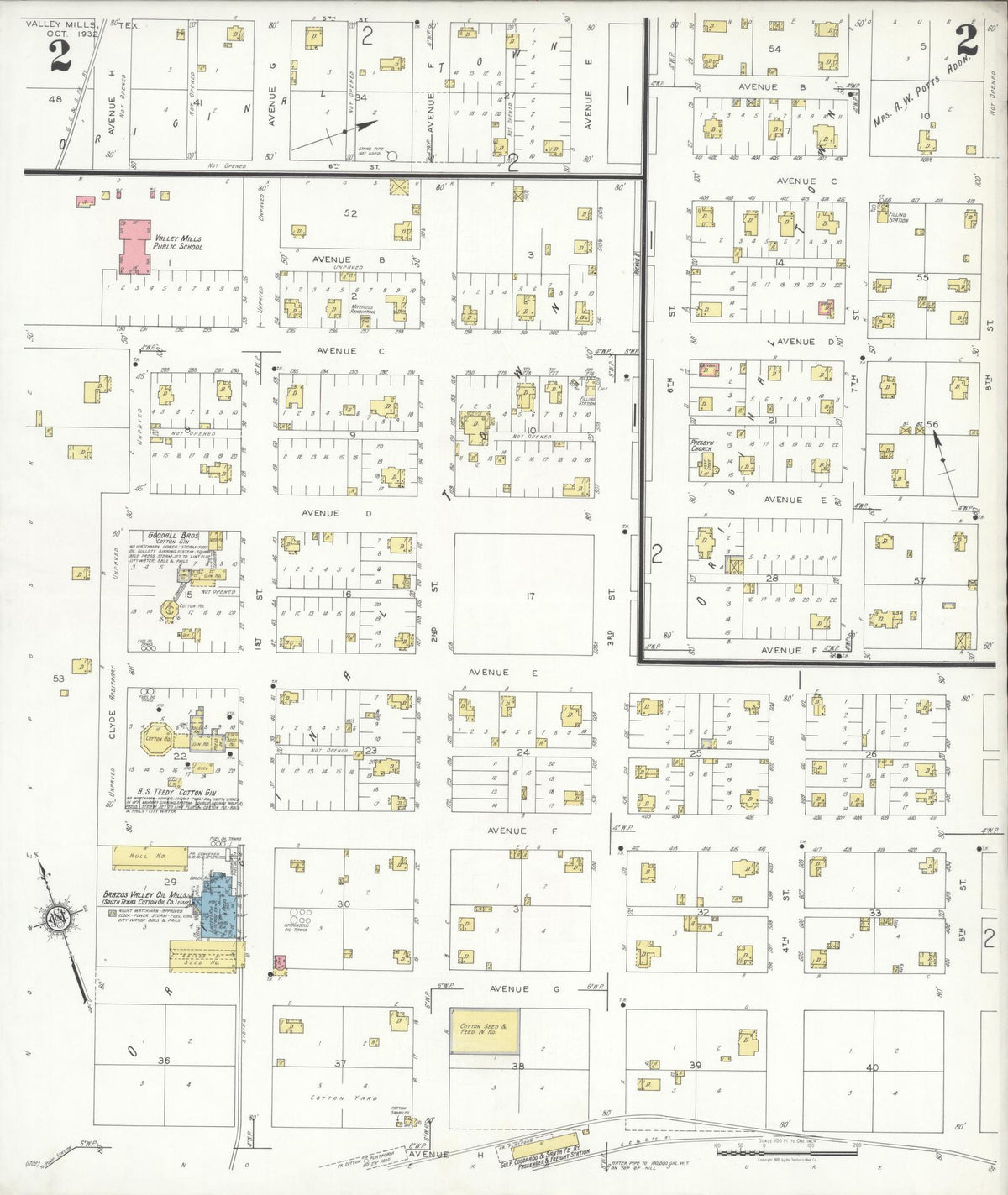 Sanborn Fire Insurance Map from Valley Mills, Bosque County, Texas (1932), Sheet #0002 - Historic Sanborn Fire Insurance Map Print, vintage old map wall art, antique decor, genealogy gift, Texas Texas map