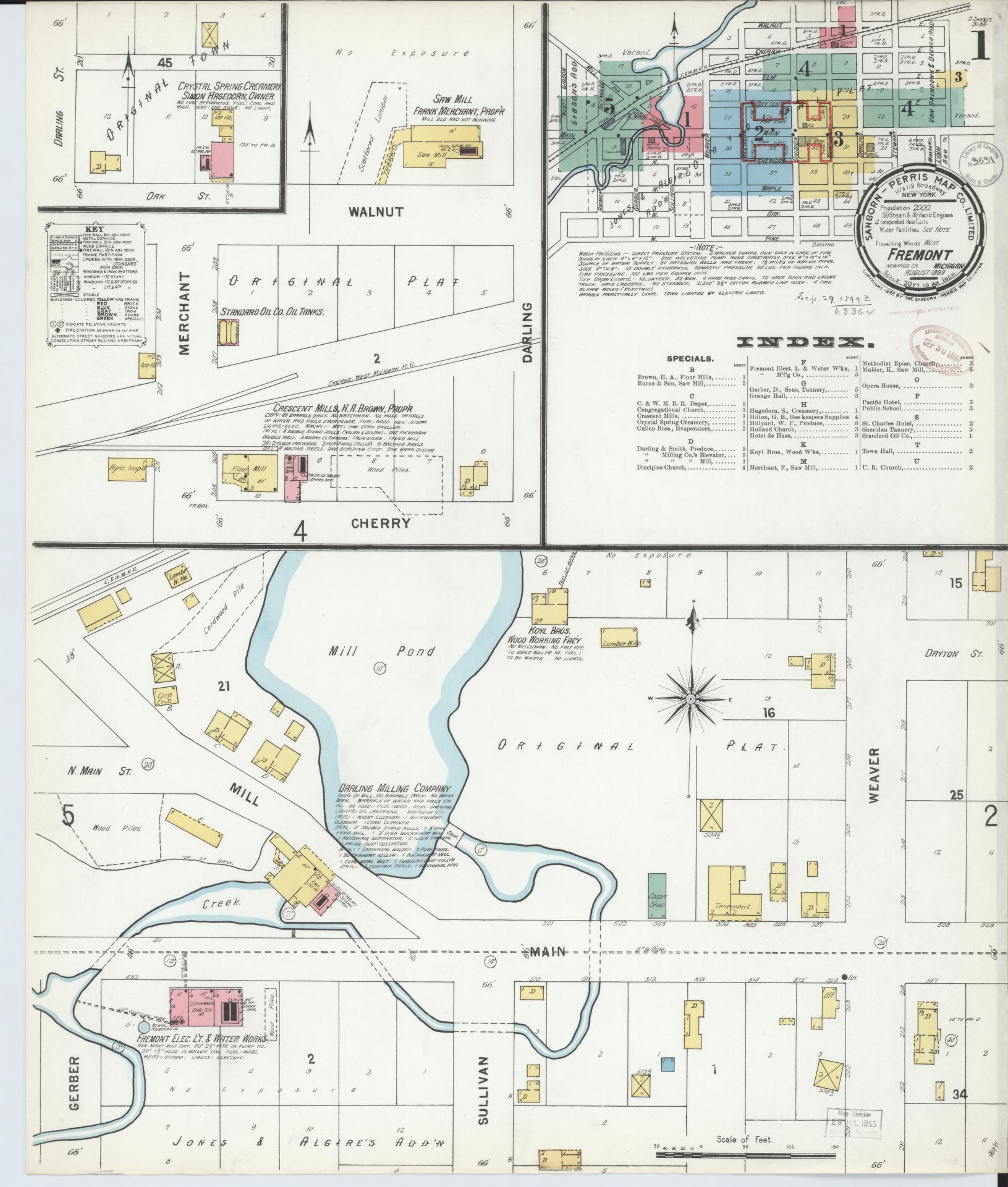 Sanborn Fire Insurance Map from Fremont, Newaygo County, Michigan (1899), Sheet #0001 - Historic Sanborn Fire Insurance Map Print, vintage old map wall art, antique decor, genealogy gift, Michigan Michigan map