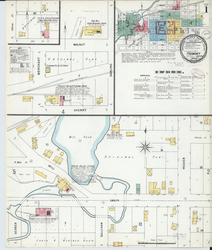 Sanborn Fire Insurance Map from Fremont, Newaygo County, Michigan (1899), Sheet #0001 - Historic Sanborn Fire Insurance Map Print, vintage old map wall art, antique decor, genealogy gift, Michigan Michigan map