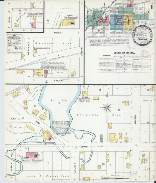 Sanborn Fire Insurance Map from Fremont, Newaygo County, Michigan (1899), Sheet #0001 - Historic Sanborn Fire Insurance Map Print, vintage old map wall art, antique decor, genealogy gift, Michigan Michigan map