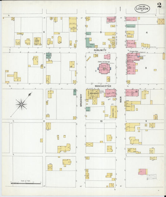 Sanborn Fire Insurance Map from London, Laurel County, Kentucky (1901), Sheet #0002 - Historic Sanborn Fire Insurance Map Print, vintage old map wall art, antique decor, genealogy gift, Kentucky Kentucky map