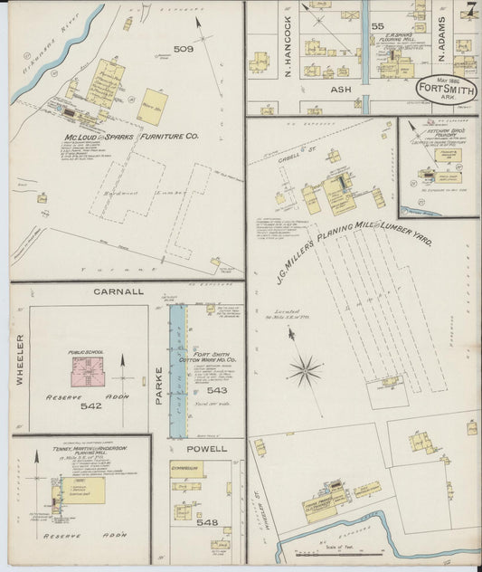 Sanborn Fire Insurance Map from Fort Smith, Sebastian County, Arkansas (1886), Sheet #0007 - Historic Sanborn Fire Insurance Map Print, vintage old map wall art, antique decor, genealogy gift, Arkansas Arkansas map