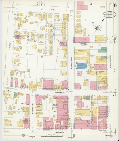 Sanborn Fire Insurance Map from Huntsville, Madison County, Alabama (1908), Sheet #0006 - Complete Map Set gallery image, historic Sanborn map, vintage wall art, Alabama Alabama