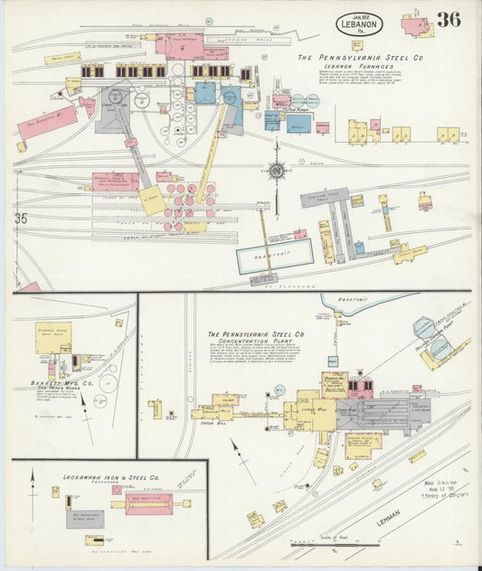 Sanborn Fire Insurance Map from Lebanon, Lebanon County, Pennsylvania (1912), Sheet #0036 - Historic Sanborn Fire Insurance Map Print, vintage old map wall art, antique decor, genealogy gift, Pennsylvania Pennsylvania map