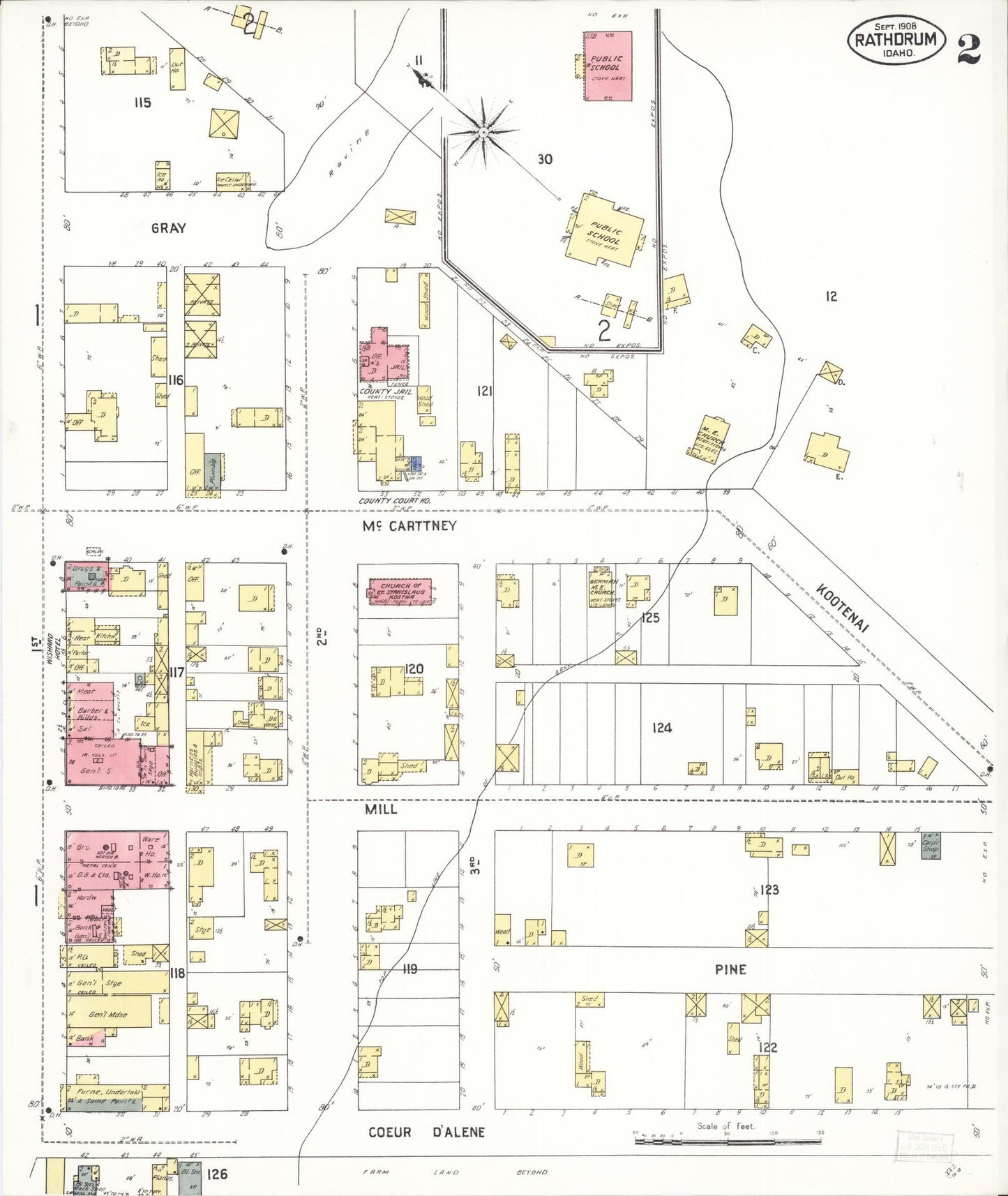 Sanborn Fire Insurance Map from Rathdrum, Kootenai County, Idaho (1908), Sheet #0002 - Historic Sanborn Fire Insurance Map Print, vintage old map wall art, antique decor, genealogy gift, Idaho Idaho map