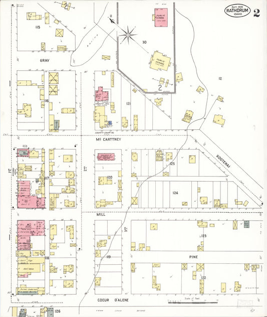 Sanborn Fire Insurance Map from Rathdrum, Kootenai County, Idaho (1908), Sheet #0002 - Historic Sanborn Fire Insurance Map Print, vintage old map wall art, antique decor, genealogy gift, Idaho Idaho map
