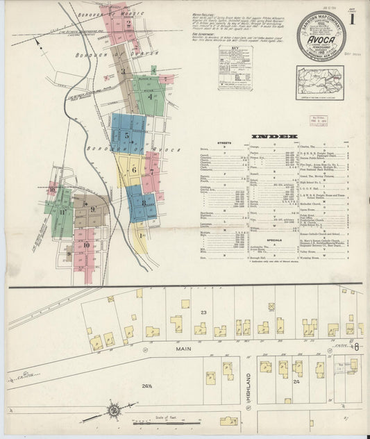 Sanborn Fire Insurance Map from Avoca, Luzerne County, Pennsylvania (1913), Sheet #0001 - Complete Map Set gallery image, historic Sanborn map, vintage wall art, Pennsylvania Pennsylvania