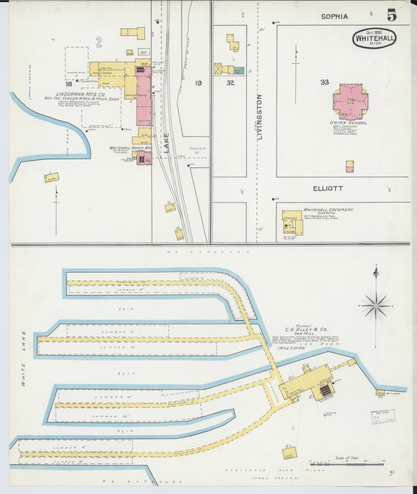 Sanborn Fire Insurance Map from Whitehall, Muskegon County, Michigan (1892), Sheet #0005 - Historic Sanborn Fire Insurance Map Print, vintage old map wall art, antique decor, genealogy gift, Michigan Michigan map