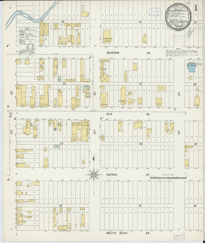 Sanborn Fire Insurance Map from Crested Butte, Gunnison County, Colorado (1898), Sheet #0001 - Complete Map Set gallery image, historic Sanborn map, vintage wall art, Colorado Colorado
